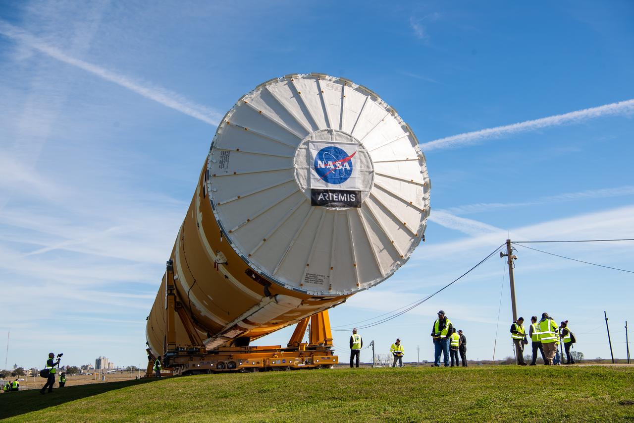 These images show how teams rolled out, or moved, the completed core stage for NASA’s Space Launch System rocket from NASA’s Michoud Assembly Facility in New Orleans. Crews moved the flight hardware for the first Artemis mission to NASA’s Pegasus barge on Jan. 8 in preparation for the core stage Green Run test series at NASA’s Stennis Space Center near Bay St. Louis, Mississippi. Pegasus, which was modified to ferry SLS rocket hardware, will transport the core stage from Michoud to Stennis for the comprehensive core stage Green Run test series. Once at Stennis, the Artemis rocket stage will be loaded into the B-2 Test Stand for the core stage Green Run test series. The comprehensive test campaign will progressively bring the entire core stage, including its avionics and engines, to life for the first time to verify the stage is fit for flight ahead of the launch of Artemis I.  Assembly and integration of the core stage and its four RS-25 engines has been a collaborative, multistep process for NASA and its partners Boeing, the core stage lead contractor, and Aerojet Rocketdyne, the RS-25 engines lead contractor. Together with four RS-25 engines, the rocket’s massive 212-foot-tall core stage — the largest stage NASA has ever built — and its twin solid rocket boosters will produce 8.8 million pounds of thrust to send NASA’s Orion spacecraft, astronauts and supplies beyond Earth’s orbit to the Moon and, ultimately, Mars. Offering more payload mass, volume capability and energy to speed missions through space, the SLS rocket, along with NASA’s Gateway in lunar orbit and Orion, is part of NASA’s backbone for deep space exploration and the Artemis lunar program.